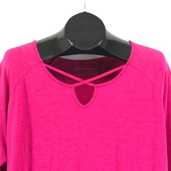 Eddie Bauer Criss Cross 3/4 Sleeve Tunic Tee Women's Plus XXL Pink Casual Knit - Picture 2 of 10